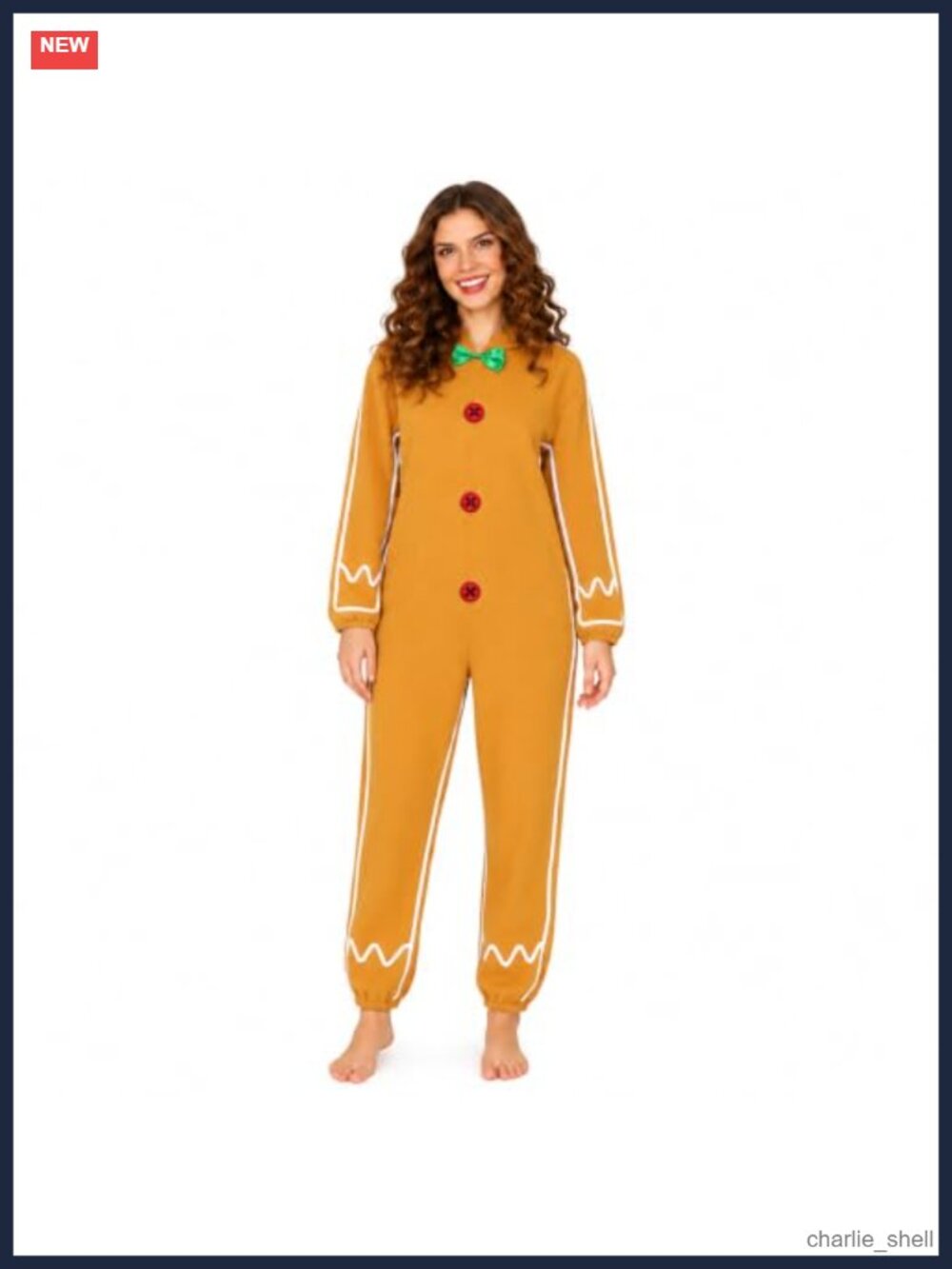 Adult Gingerbread Man Costume Polyester Hooded Onesie Pajama Jumpsuit Christmas